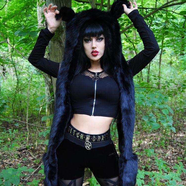 Black Wolf Hood - Faux Fur